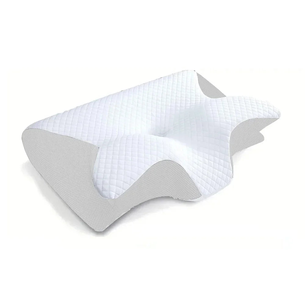 Memory foam pillow with anatomical contours for neck pain relief and abdominal support