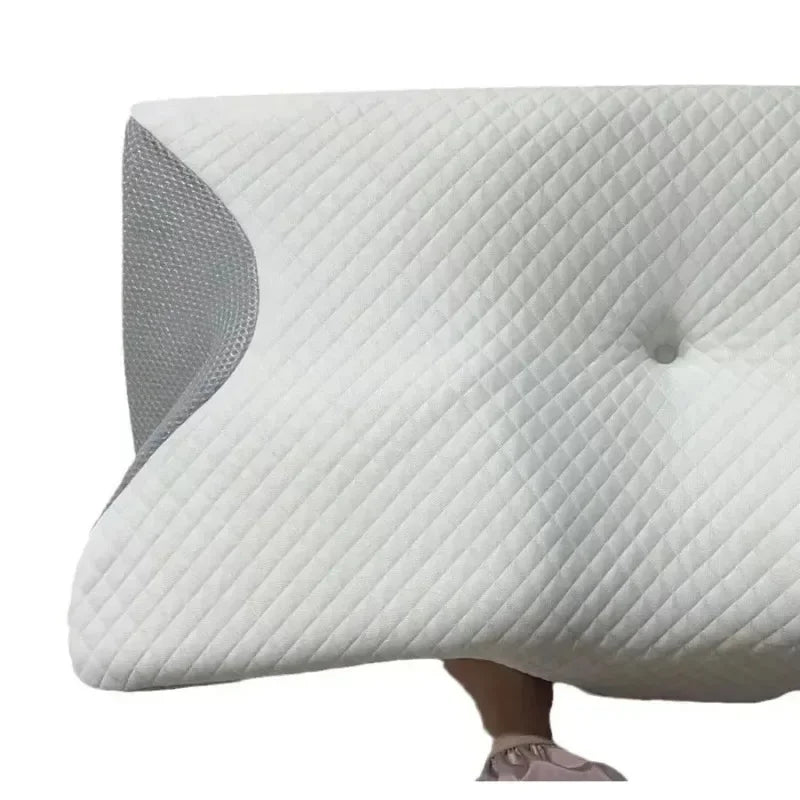 Memory foam pillow with anatomical contours for neck pain relief and abdominal support