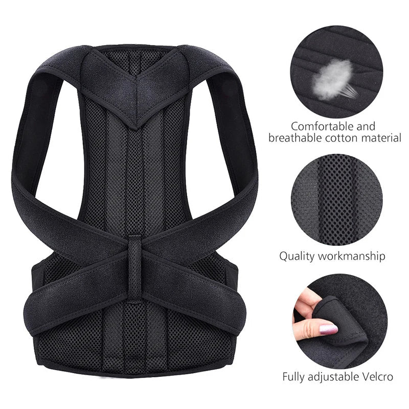 Adjustable Upper Back Posture Corrector Brace – Clavicle Support Shoulder Strap for Back Straightening and Posture Improvement