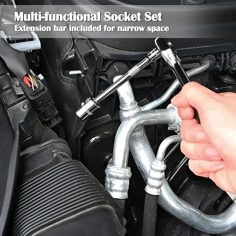 46PCS Socket Wrench Tool Set – 1/4" Ratchet Metric & Hex Bit Kit for Auto Repair & Home Use