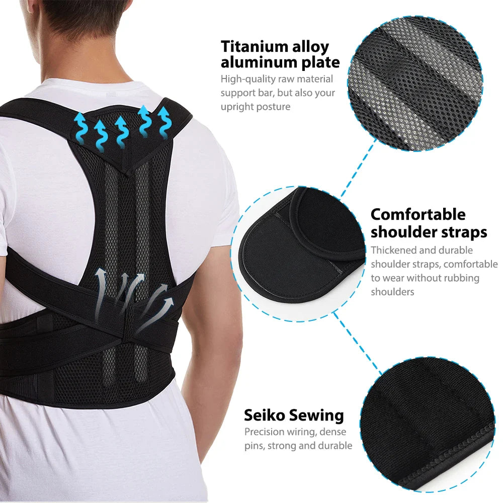 Adjustable Upper Back Posture Corrector Brace – Clavicle Support Shoulder Strap for Back Straightening and Posture Improvement