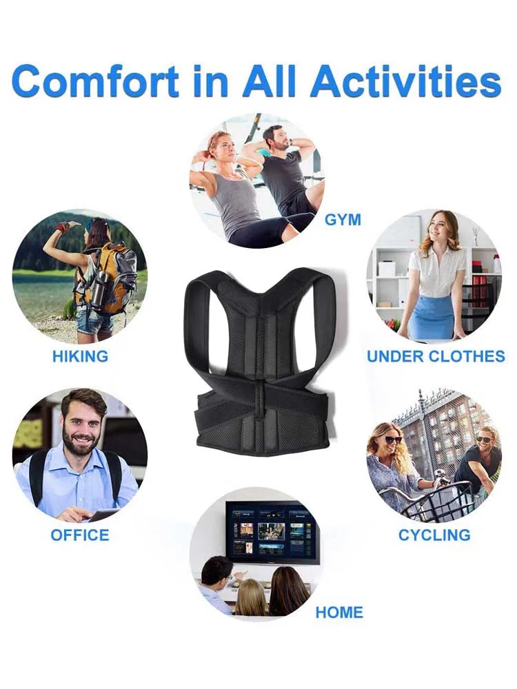 Adjustable Upper Back Posture Corrector Brace – Clavicle Support Shoulder Strap for Back Straightening and Posture Improvement