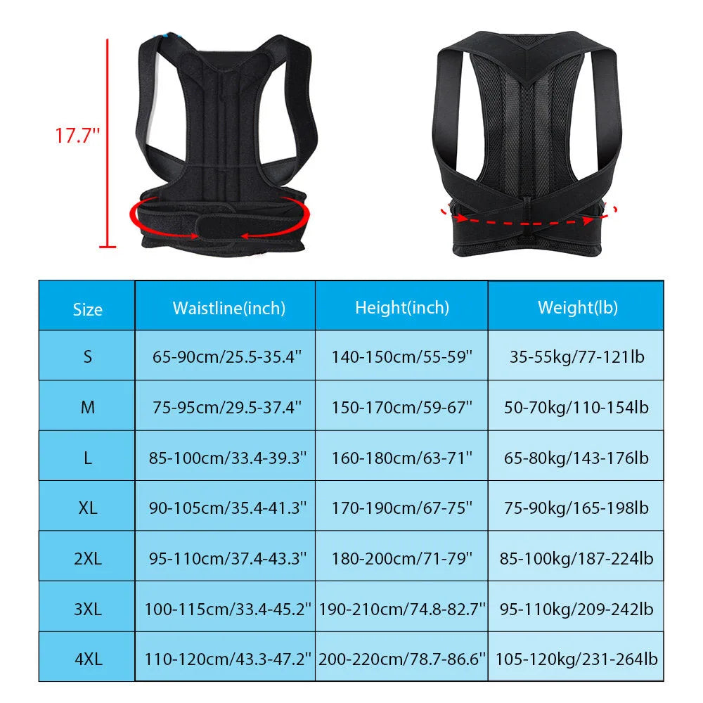 Adjustable Upper Back Posture Corrector Brace – Clavicle Support Shoulder Strap for Back Straightening and Posture Improvement