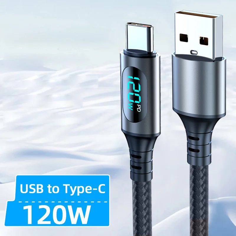 Fast Charge Cable LED Digital Display Nylon Cord Data Transmission