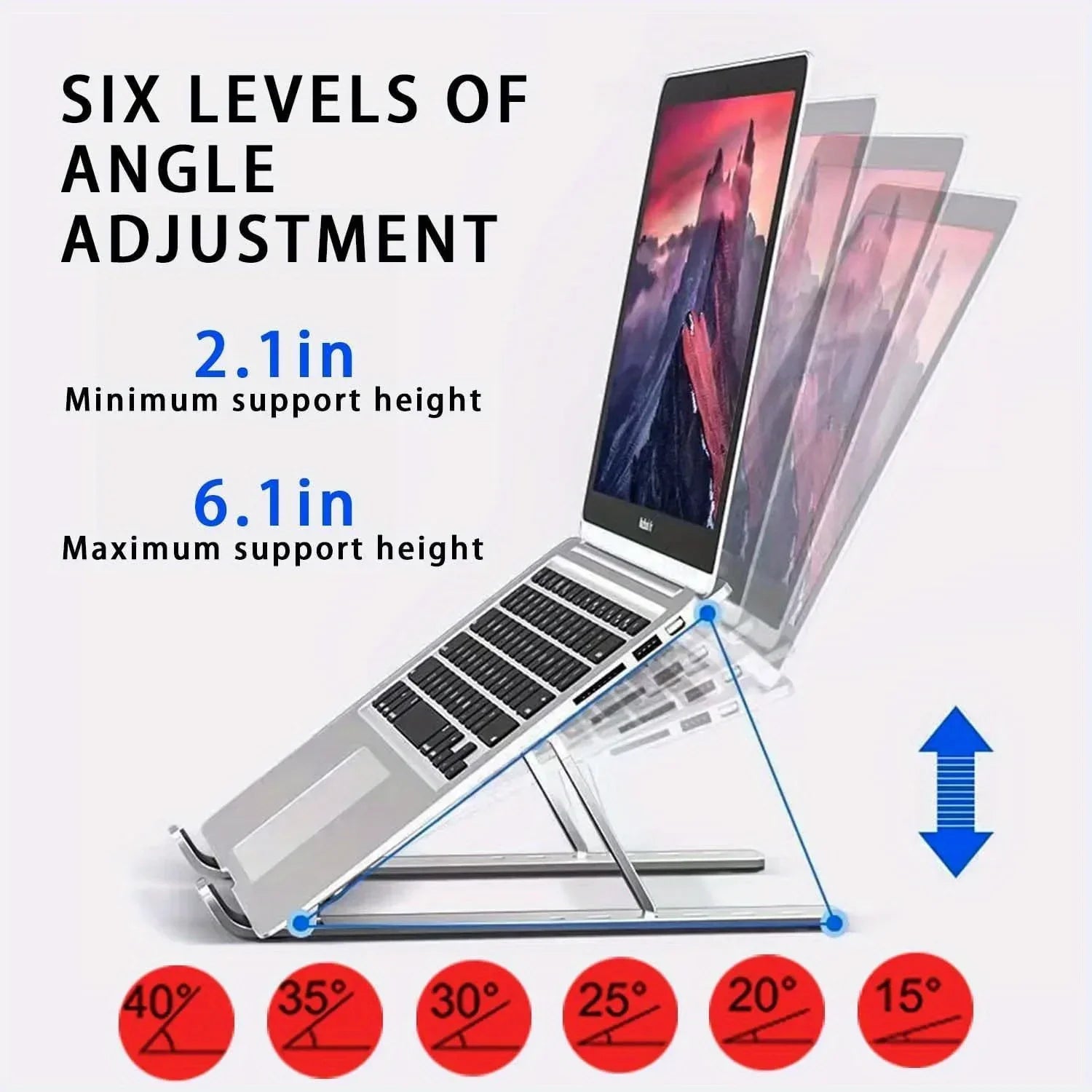 Laptop Stand Adjustable Aluminium 6-Level Foldable Portable 8-16 Inch