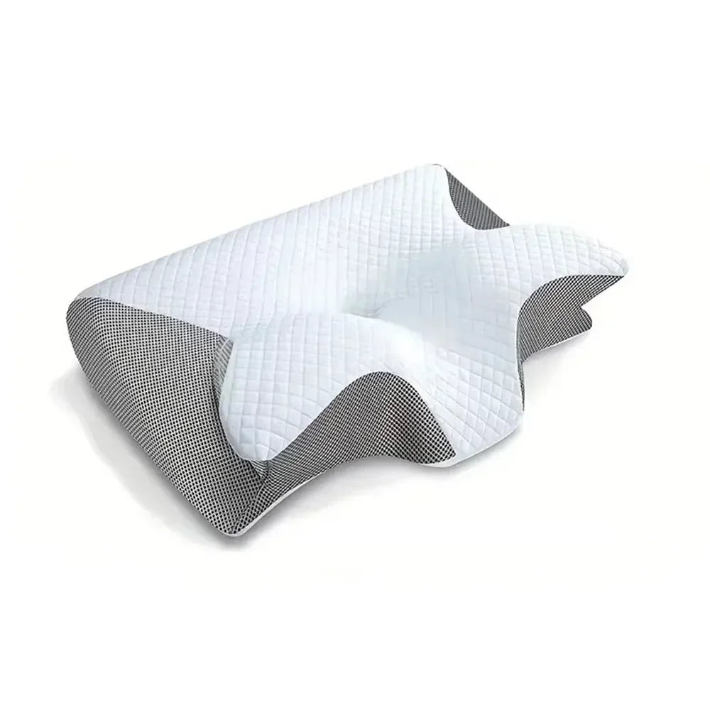 Memory foam pillow with anatomical contours for neck pain relief and abdominal support