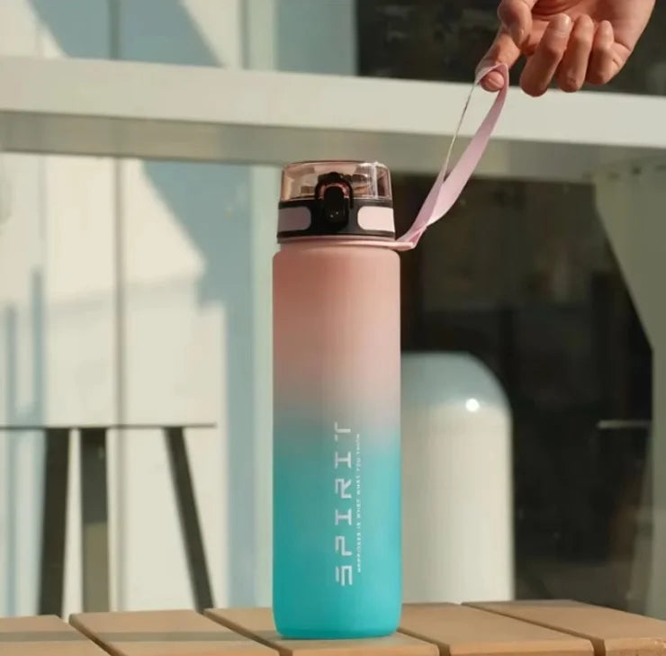 1 Liter Large Capacity Sports Water Bottle Leak Proof Colorful Plastic Cup Drinking Outdoor Travel Portable Gym Fitness Jugs