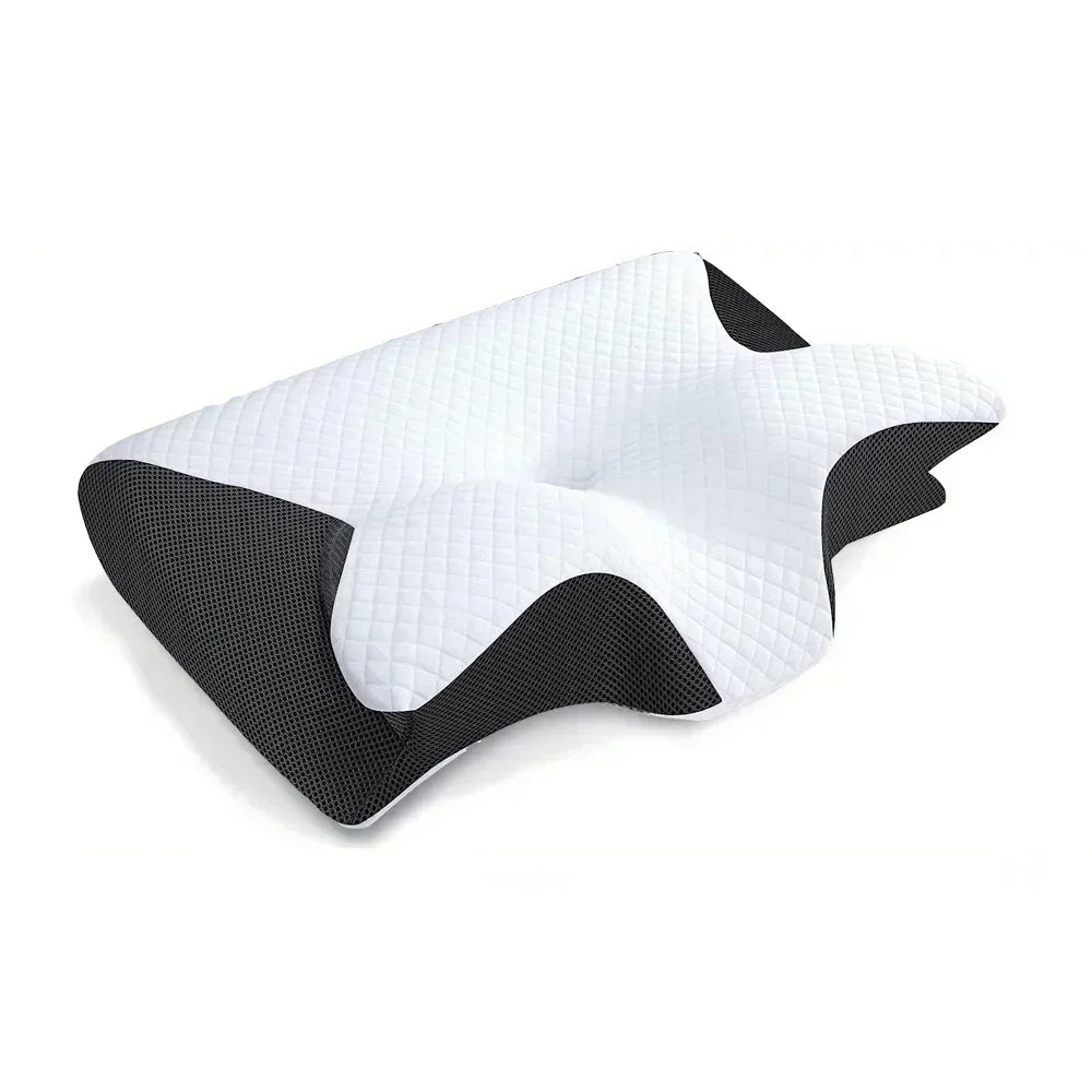 Memory foam pillow with anatomical contours for neck pain relief and abdominal support