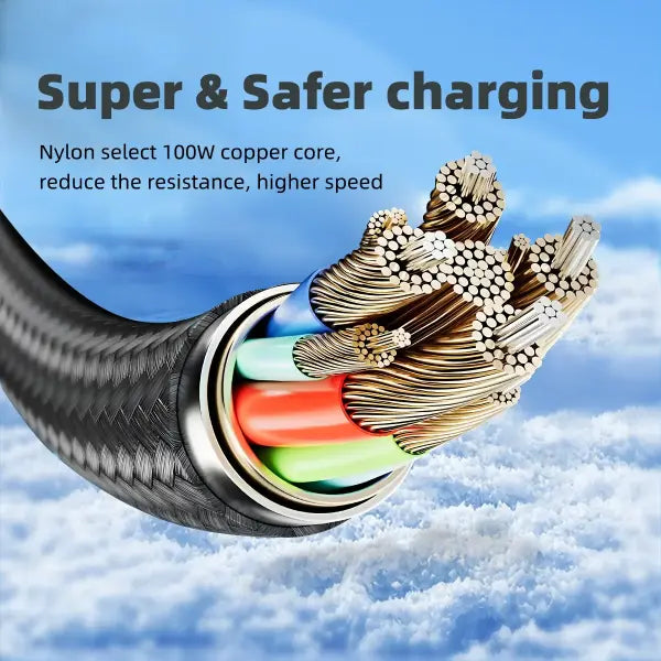Fast Charge Cable LED Digital Display Nylon Cord Data Transmission