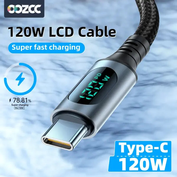 Fast Charge Cable LED Digital Display Nylon Cord Data Transmission