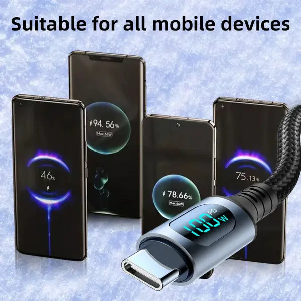 Fast Charge Cable LED Digital Display Nylon Cord Data Transmission