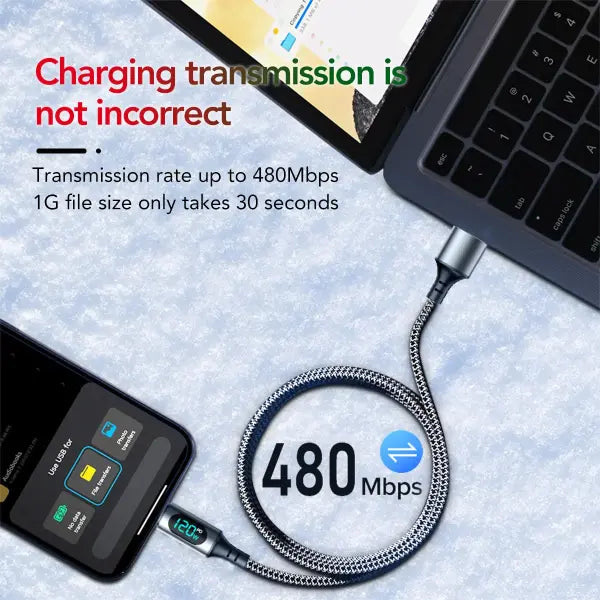 Fast Charge Cable LED Digital Display Nylon Cord Data Transmission